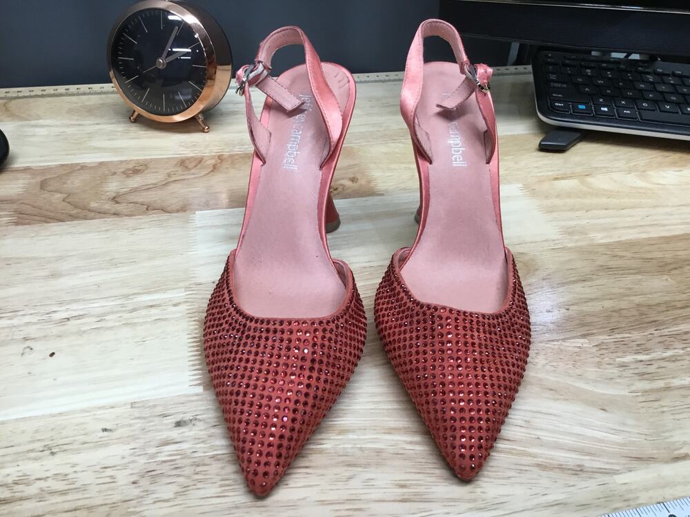 Jeffrey Campbell Zivote Pumps Women's 5.5 Red Rhinestone Slingback Spool Heel